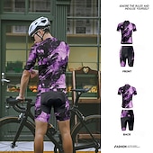 abordables Ensembles de vêtements pour hommes-Homme Maillot et Cuissard Velo Cyclisme Manche Courte VTT Vélo tout terrain Cyclisme sur route Été Printemps Automne Violet Pourpre foncé Graffiti Vélo Fermeture Éclair Frontale Évacuation de la