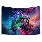 preiswerte Blacklight -Wandteppiche-Schwarzlicht-Teppich Leuchttapete im Dunkeln Glühparty UV reaktiv Drachenburg Trippy Nebelige Naturlandschaft hängende Wandkunst Wandmalerei für Wohnzimmer Schlafzimmer