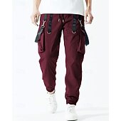 baratos Calças Cargo-Homens Calças Cargo Corredor Calças Com Cordão Bolso multi Cintura elástica com cordão Tecido Vestível Ao ar livre Diário Acampar e Caminhar Moda Clássico Preto Vinho
