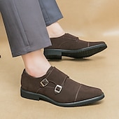 abordables Officiel-chaussures à double boucle marron pour hommes, tige en daim avec détails de boucle, chaussures élégantes pour les occasions formelles et décontractées