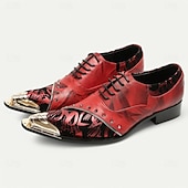 baratos Sapatos Sociais Elementares-Sapatos de Vestir em Couro Vermelho Premium Masculinos com Estampa Artística e Detalhe Studded com Ponta Dourada–Calçados Formais Estilosos para Ocasiões Especiais