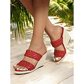 cheap Vacation Sandals-Red Woven Slide Sandals for Women – Stylish Wedge Heel, Summer Beach &amp; Casual Outdoor Footwear