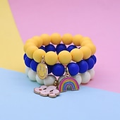 cheap Party Supplies-3pcs Cute Sun Flower, Rainbow Charm Beaded Unicorn Sun Flower Rainbow Bracelets Set