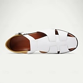 ieftine sandală de rochie-Sandale pentru bărbați din piele artificială maro, cu vârf deschis, cu curea cu cataramă reglabilă, stil casual pentru purtarea de zi cu zi