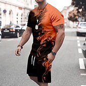 cheap Men&#039;s Printed Tees sets-Men&#039;s splatter 2pcs Tees sets Summer Tops Short Sleeve Short Pants Crew Neck Sport Casual Outdoor Vacation Sport 3D Print Summer Robin&#039;s Egg Blue White Green