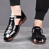 ieftine sandală de rochie-Sandale pentru bărbați din piele artificială maro, cu vârf deschis, cu curea cu cataramă reglabilă, stil casual pentru purtarea de zi cu zi