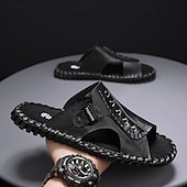 abordables Sandalias casuales-Sandalias casuales marrones para hombre con tira de cuero y elegantes detalles de costura: cómodas para usar a diario, en la playa y para salidas relajadas