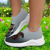abordables Baskets femme-Baskets Flyknit à enfiler avec motif imprimé chat, tige respirante et semelle confortable pour un port décontracté et amusant