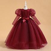 preiswerte Kleider für die Blumenmädchen-Blumenmädchenkleid Mädchen Formelle Kleidung Prinzessinenkleid Hochzeitskleidung Party Kleid Leistung Besondere Anlässe Prinzessin Süß Feste Farbe Langarm Rundhalsausschnitt Weiß Gelb 4-13 Jahre