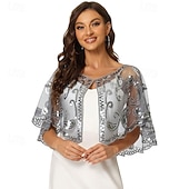 cheap Cape-Women's 1920s Shawl Wraps Sequin Beaded Bridal Cover Up Evening Cape Flapper Bolero