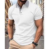 economico Polo classica da uomo-Per uomo Camicia da golf Golf Polo da golf Ufficio Informale Bavero Manica corta Essenziale Moderno Color Block Collage Bottoni Estate Primavera Standard Bianco Blu marino Azzurro cielo Cachi Camicia