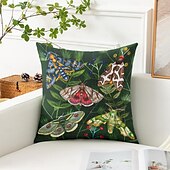 baratos estilo floral e plantas-Capa Decorativa de Almofadas de Insetos Florais 1PC Capa de Almofada Quadrada Macia para Sofá do Quarto Sala de Estar Primavera Verão