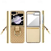 cheap Samsung Cases-Phone Case For Samsung Galaxy Z Flip 6 Z Flip 5 Z Flip 4 Z Flip 3 Back Cover Ring Buckle Shockproof Retro PU Leather