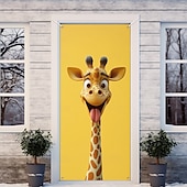 tanie Okładki drzwi-Zabawne Zwierzęta Dekoracje Drzwi Pokrycia Drzwi Giraffe Gobelin Zasłona Drzwi Dekoracja Tło Wewnątrz/Zewnątrz Baner Drzwi dla Domku Wiejskiego