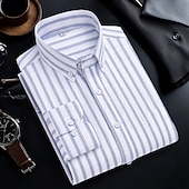economico camicie oxford da uomo-Per uomo Camicie Camicia abbottonata Camicia Oxford Camicia non stirabile Camicia a righe A quadri / A righe / Chevron Matrimonio Ufficio e carriera Blu chiaro Bianco Blu marino Blu reale Manica lunga
