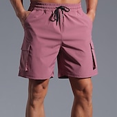 baratos Clássico-Homens Bermuda Cargo Calção Shorts de verão Com Cordão Cintura elástica Bolso multi Tecido Conforto Vestível Comprimento do joelho Ao ar livre Esporte Diário Moda Casual Preto Rosa