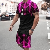 cheap Men's Printed Tees sets-Men's 3D Print 2pcs Tees sets Summer Tops Short Sleeve Short Pants Crew Neck Sport Casual Outdoor Vacation Daily Printed Summer Violet Robin's Egg Blue Pink