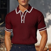 levne Pánské klasické polo-Pánské Top z žebrovaného úpletu Golfové polokošile Dovolená Klopa Žebrovaný polo límec Krátký rukáv Základní Moderní Barevné bloky Slátanina Knoflíky Jaro léto Běžný Bílá Bordó Námořnická modř Šed