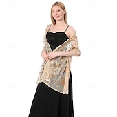 cheap Wedding Guest Wraps-Ladiery Sequin Floral Shawls and Wraps for Evening Dresses,Women sparkly Sheer Mesh Wedding Shawls for Evening Party