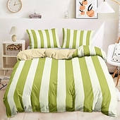 abordables 100% algodón-Juego de edredón con estampado de rayas verdes, juego de edredón de 2 o 3 piezas, juego de cama de algodón de lujo, decoración del hogar, ropa de cama, regalo, tamaño king, queen, queen, tamaño