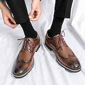 levne Formální-pánské hnědé brogue boty s robustní podrážkou, klasický šněrovací design, ležérní styl pro outdoorové i každodenní nošení