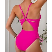 abordables One Pieces &amp; Tankinis-Mujer Traje de baño Escote en V Profunda Espalda Abierta Bañadores Color sólido Bañadores Negro Azul Marino Transpirable Secado rápido Ligero Sin Mangas - Natación Surf Playa Verano Primavera
