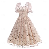 economico Vestiti-Anni 1950 Retrò Vintage Lunghezza al ginocchio Vestito Abito da tè Abito Swing Cuore Aderente &amp; Svasato Altalena a dondolo Costume Per donna Natale Carnevale Capodanno Ritorno a casa Casual
