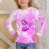 billiga Flickans 3D-tecknad film-Flickor 3D Grafisk Sjöjungfru T-shirt Långärmad Vår Höst Mode Grundläggande Barn 4-12 år Rund hals Utomhus Ledigt Dagligen Normal
