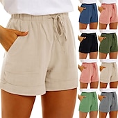 economico Pantaloni in lino e cotone semplici-Per donna Pantaloni in cotone e lino Semi-lungo Pantaloni Palazzo Moda Streetwear Comfort Lunghezza al ginocchio Vita Alta Semplice Tasca Coulisse Elastico in vita Comodo All&#039;aperto Confortevole