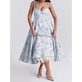 cheap Dresses-Retro Vintage 1950s Midi Dress Flare Dress Spaghetti Strap Corset Floral A-Line Women&#039;s Masquerade Wedding Vacation Tea Party Adults&#039; Dress