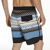 baratos shorts de natação masculinos-Homens Roupa de banho Bermuda de Surf Shorts de Natação Calção Justo de Natação Riscas Estampas Abstratas Secagem Rápida Respirável Com Cordão Cintura elástica Férias Praia Havaiana Casual Azul Lago