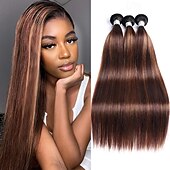 baratos 3 conjuntos de extensões de cabelo natural-3 pacotes de cabelo brasileiro t1b-4/30# pacote de cabelo cabelo liso cabelo humano 12-28 polegadas