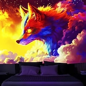 baratos Taquestres de Blacklight-Tapeçaria Blacklight Brilha no Escuro Festa Brilhante Reativa ao UV Psicodélica Nebulosa Animal Raposa Paisagem Natural Tapeçaria de Parede Arte Mural para Sala de Estar Quarto