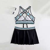 abordables Maillots une pièce et tankinis-Femme Tankini Maillot De Bain Deux Pièces Dos Nu Maillots de Bain Mosaïque Maillots de Bain Noir Jaune Respirable Séchage rapide Poids Léger Sans Manches - Natation Surf Plage Eté Printemps