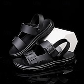 cheap Vacation Sandals-Men's Black Sport Sandals with Adjustable Buckle Straps, Comfortable Design for Outdoor, Casual and Summer Activities