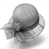 billige Partyhatter-Hodeplagg organza Bøttehatt Bryllup Bursdag Avslappet Aftenselskap cocktail Elegant søt stil Med Blomster Hodeplagg Hodeplagg