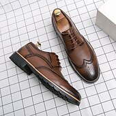 levne Formální-pánské hnědé brogue boty s robustní podrážkou, klasický šněrovací design, ležérní styl pro outdoorové i každodenní nošení