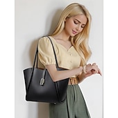 cheap Handbag &amp; Totes-Women&#039;s Green Faux Leather Tote Bag, Simple Design, Gold Buckle Decoration - Stylish and Practical Tote Bag for Work, Shopping and Daily Use Black White Red