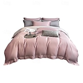 economico Set copripiumino-Set di Biancheria da Letto in Cotone Egiziano Bianco Solido Luxury Soft Brushed con Bordo Scolpito Completo Copripiumino Copripiumino per Regine e King Size con Federe
