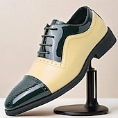 baratos Formal-sapatos oxford masculinos de couro envernizado bicolor, sapatos sociais brogue verde e bege para casamentos, festas e eventos formais