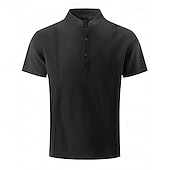 economico Vacanza-Per uomo Camicia Camicia di lino Camicia casual Camicia con Bottoni Camicia di cotone Semplice Vacanza Streetwear Nero Bianco Rosa Cachi Manica Corta Colletto alla coreana Estate Abbigliamento