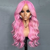 baratos Perucas de seda frontais de cabelo natural-Cabelo humano remy Fechamento 5x5 13x4 Lace Front Peruca Parte do meio Cabelo Brasileiro Onda de Corpo Rosa Peruca 130% 150% Densidade do Cabelo com o cabelo do bebê 100% Virgem Sem cola Pré-depenado