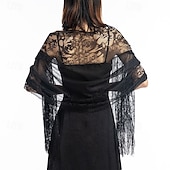 cheap Wedding Guest Wraps-Ladiery Women&#039;s Floral Lace Scarf Shawl with Tassels, Soft Mesh Fringe Wraps for Wedding Evening Party Dresses