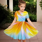 cheap 3D Flower Dress-Easter Girls&#039; 3D Graphic Flower Dress Short Sleeve Summer Spring Vacation Daily Holiday Princess Beautiful Sweet Kids 4-12 Years Casual Dress A Line Dress Knee-length Regular Fit