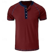 cheap Casual Henley Tee-Men&#039;s Button T Shirt T Shirt Henley Shirt Short Sleeve Shirt Short Sleeve Henley Summer Color Block Solid / Plain Color Fashion Designer Fashion Vacation Street Going out Dark Grey Wine Black Top Tee