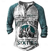 billiga Vintage &amp;amp; Retro-Herr T-shirt Henleytröja Grafiska tryck Motorcyklar Henley Gul Blå Kaki Grå Utomhus Ledigt Långärmad Button-Down Mönster Kläder Stylish Lättvikt Vintage Andningsfunktion