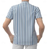 economico Geometrica-Per uomo Fantasia geometrica A strisce Camicia Camicia abbottonata Manica corta Moda Casual Da mare Per eventi Abbigliamento di strada Estate Primavera Colletto alla coreana Collare Henley Blu