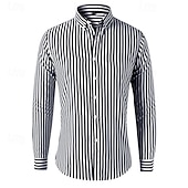 preiswerte Herrenhemd zum Knöpfen-Herren Hemd Sommerhemd Lässiges Hemd Knopfhemd Schwarz Weiß Rote Marineblau Blau Langarm Streifen Kargen Urlaub Hawaiianisch Button-Down Bekleidung Polyester Modisch Brautkleider schlicht Komfortabel