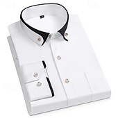 economico Camicie Button Down da uomo-Per uomo Camicia Camicie Camicia con bottoni Tinta unica Matrimonio Feste Nero Bianco Rosa Vino Manica lunga Bavero Primavera Autunno Abbigliamento Tasche