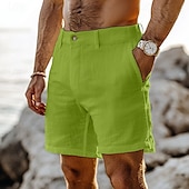 economico Vacanza-Per uomo Pantaloncini Pantaloncini di lino Pantaloncini eleganti Pantaloncini estivi Pantaloncini da spiaggia Bottoni Tasche Gamba dritta Liscio Comfort Traspirante Lunghezza del ginocchio Esterno